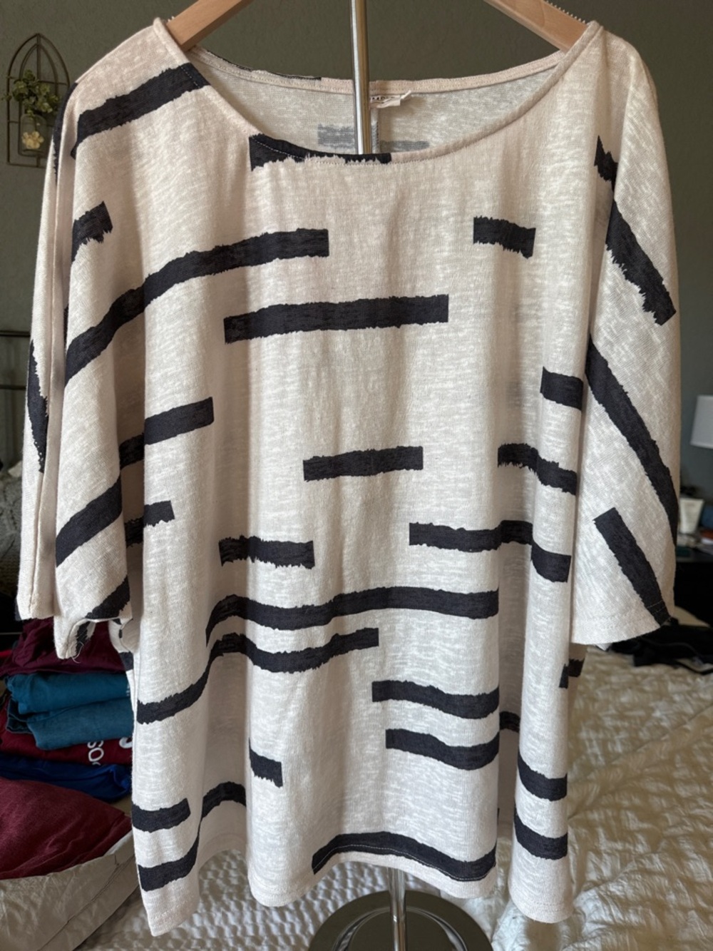 Suzanne Betro Cream Tunic with Black Abstract Stripes